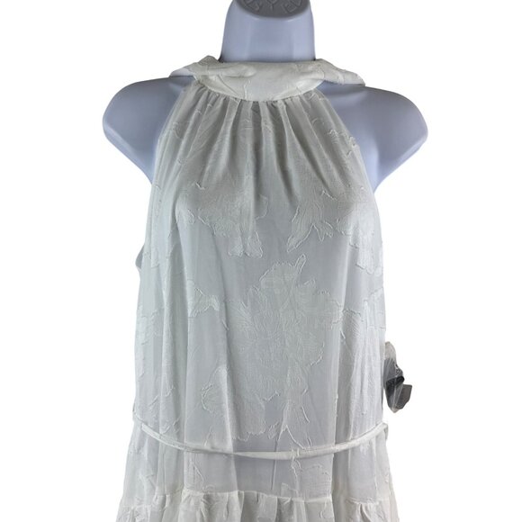 Melloday Jacquard Women's Midi Sundress Ivory Sleeveless Mock Neck Small NEW - Picture 3 of 16